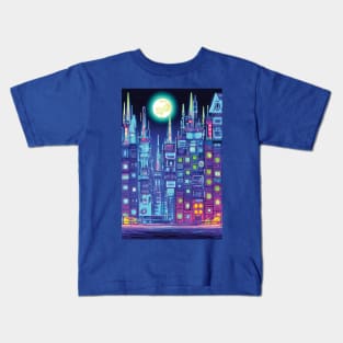 Neon Skyscrapers At Night Kids T-Shirt